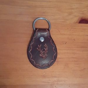 Leather deer head stamp keychain